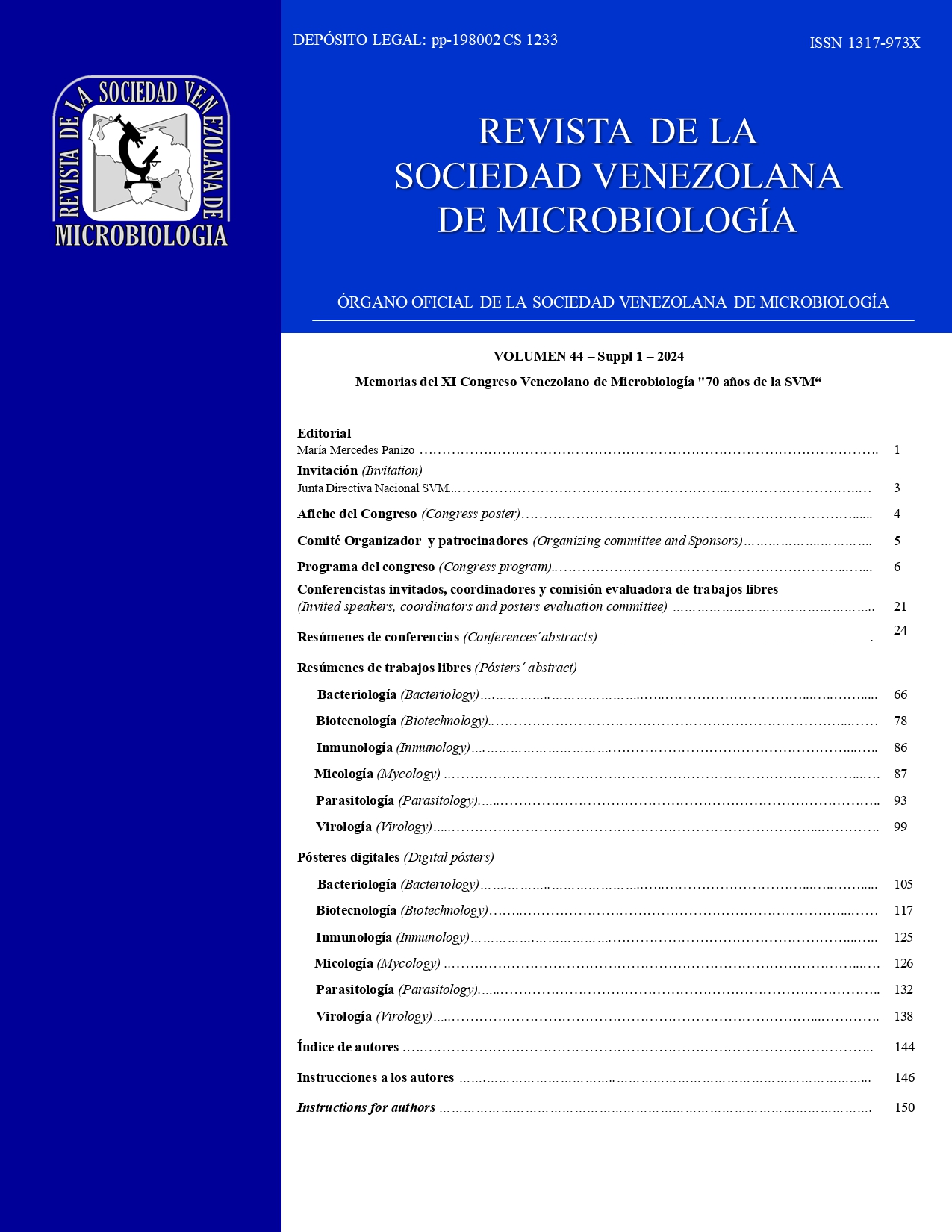 					Ver Vol. 44 Núm. Suppl 1 (2024): Memorias del XI Congreso Venezolano de Microbiología "70 años de la SVM"
				