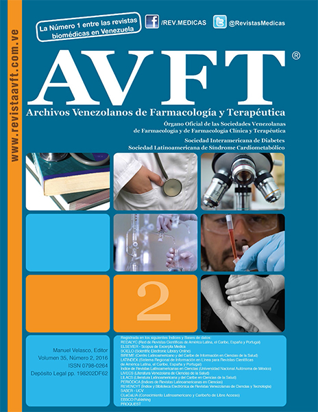 					View Vol. 35 No. 2 (2016): AVFT -Archivos Venezolanos de Farmacología y Terapéutica
				