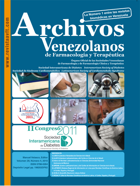 					View Vol. 29 No. 4 (2010): AVFT – ARCHIVOS VENEZOLANOS DE FARMACOLOGÍA Y TERAPÉUTICA
				