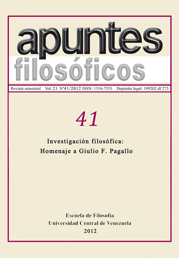 					Ver Vol. 21 Núm. 41 (2012): Investigación filosófica: Homenaje a Giulio F. Pagallo
				