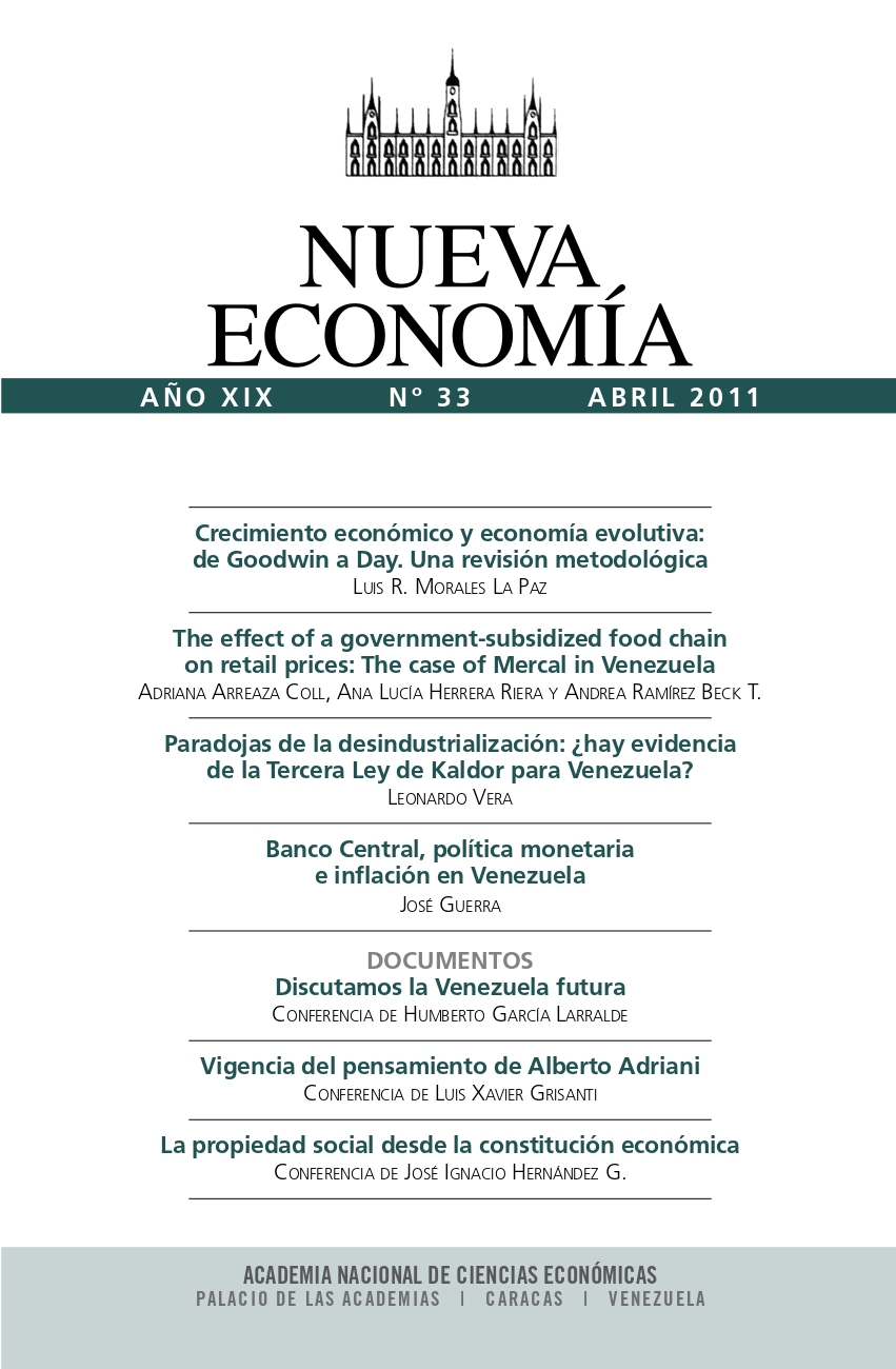 					Ver Vol. 19 Núm. 33 (2011): Revista Nueva Economía. Año XIX Número 33 Abril 2011
				